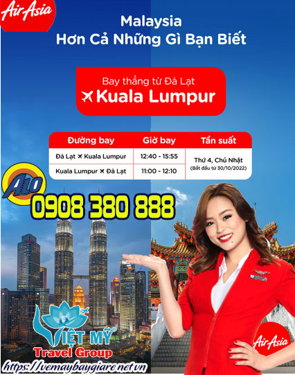 Air Asia bay thẳng Đà Lạt – Kuala Lumpur giá từ 77USD