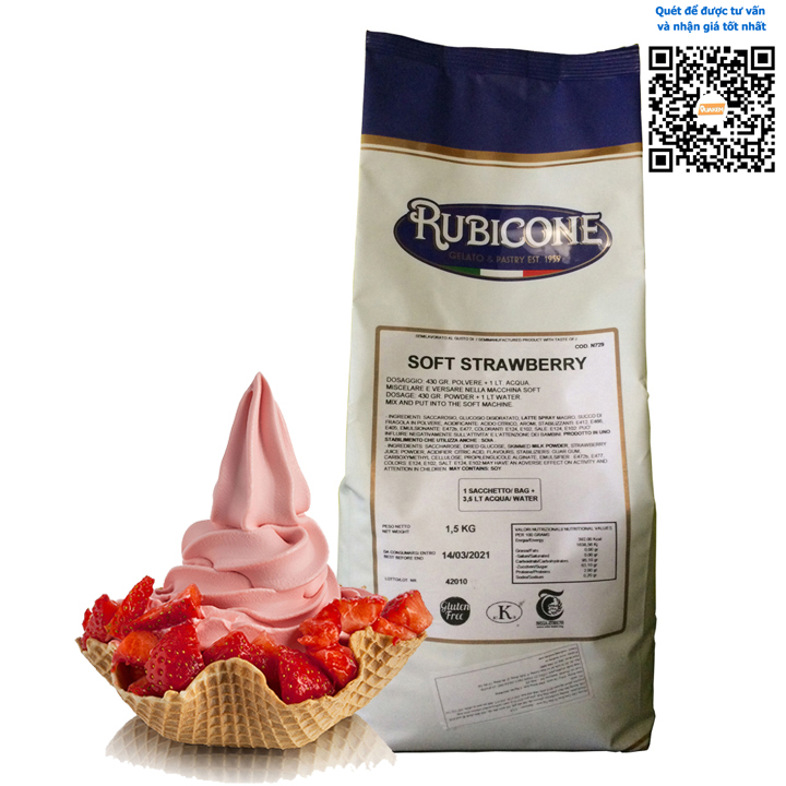 Rubicone Soft Strawberry - Bột làm kem tươi, gelato vị Dâu Tây